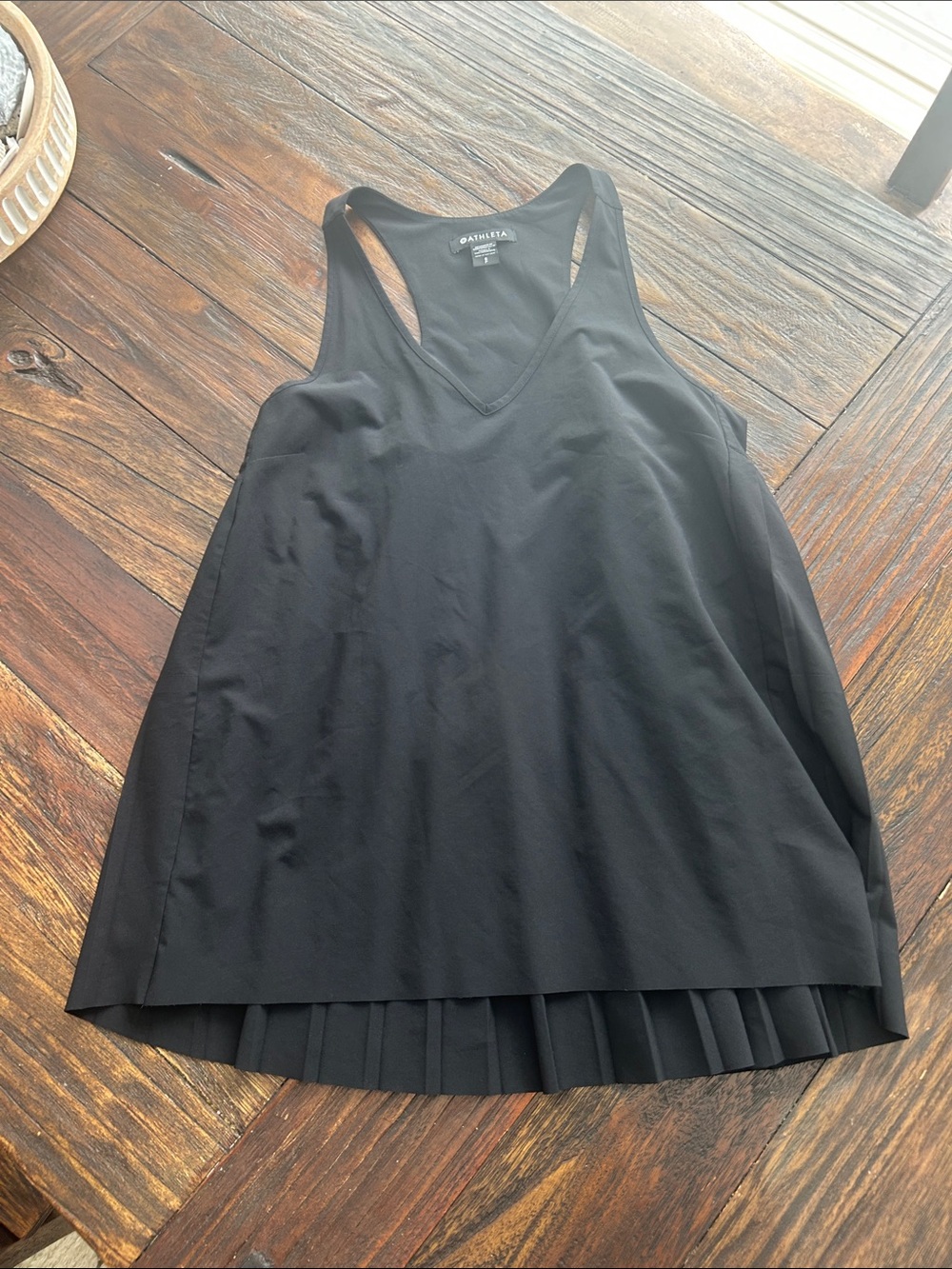 Athleta Black V-Neck Racerback Tank with Pleated Hem